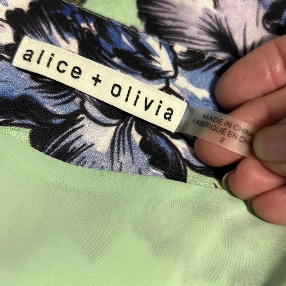 Alice + Olivia Green Floral Mini Dress size 2 - Picture 6 of 8